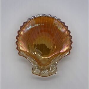 Vintage Marigold Carnival Glass Seashell Trinket Dish Soap Dish
